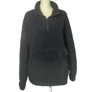 NWT SO The Cozy Pullover High Pile Quarter Zip Black Fleece Juniors Size XL